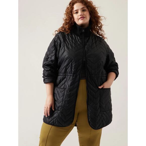 NWOT Athleta Mendocino Quilted Jacket 2X Black Coat Belted Pockets XXL Winter - Picture 1 of 7
